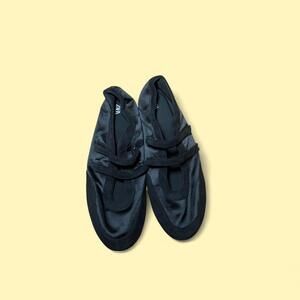 Zara Black satin ballet sneakers with velcro straps